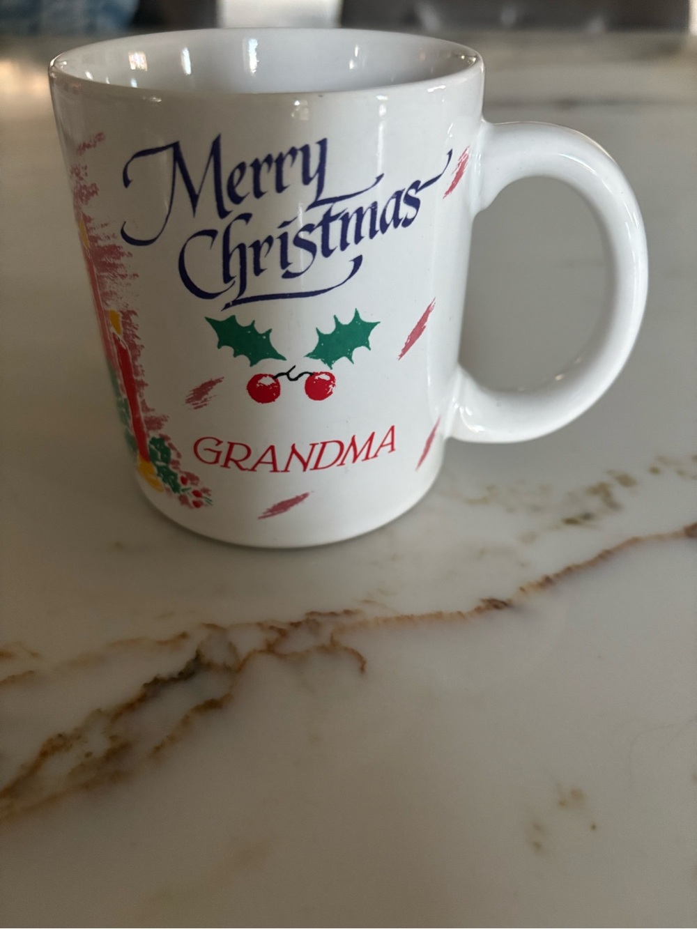 Merry Christmas Grandma Ceramic Mug - White with Red & Green Accents
